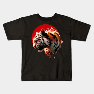 Abstract Tiger portrait on Red Sun Kids T-Shirt